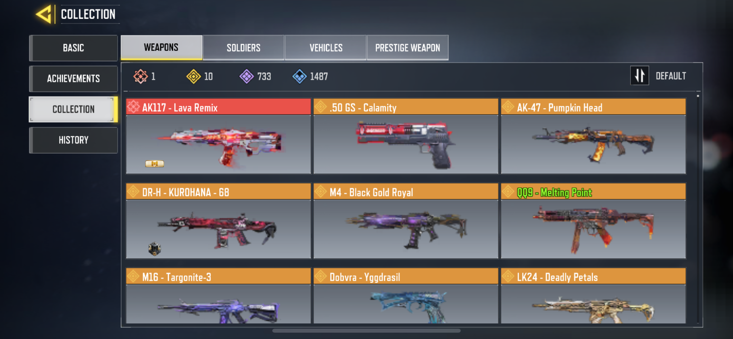 1 MYTHIC WEAPONS, 10 LEGENDARY WEAPONS, 347 EPIC SOLDIERS