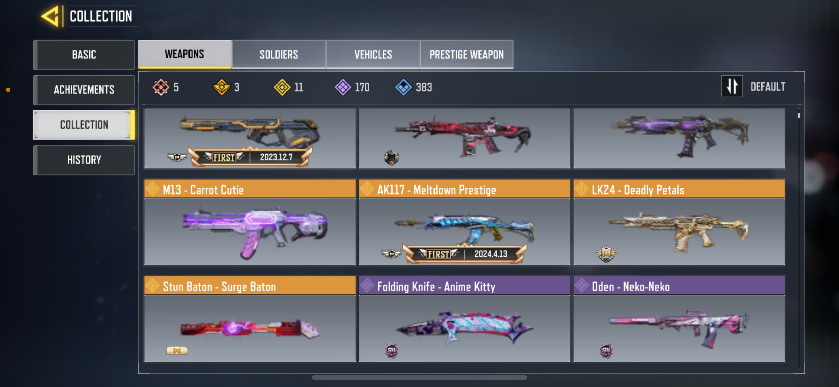 5 MYTHIC WEAPONS, 11 LEGENDARY WEAPONS, 1 LEGENDARY SOLDIER, 69 EPIC SOLDIER